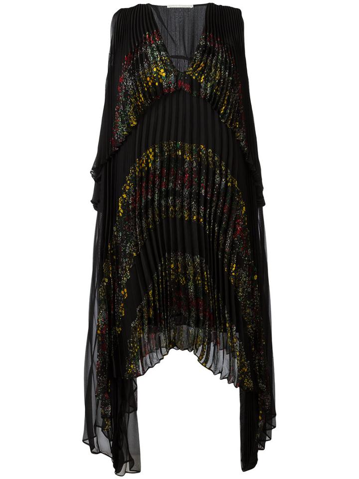 Marco De Vincenzo Floral Print Pleated Dress, Women's, Size: 40, Black, Polyester/silk