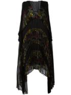 Marco De Vincenzo Floral Print Pleated Dress, Women's, Size: 40, Black, Polyester/silk