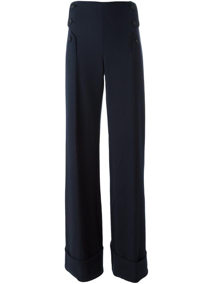 Cédric Charlier High-waist Cuffed Pants, Women's, Size: 40, Blue, Polyester/wool/other Fibers