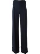 Cédric Charlier High-waist Cuffed Pants, Women's, Size: 40, Blue, Polyester/wool/other Fibers