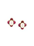 Chanel Vintage Gripoix And Pearl Clip-on Earrings, Women's, Red