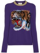 Gucci Wool Jumper With Knitted Tiger Motif - Purple