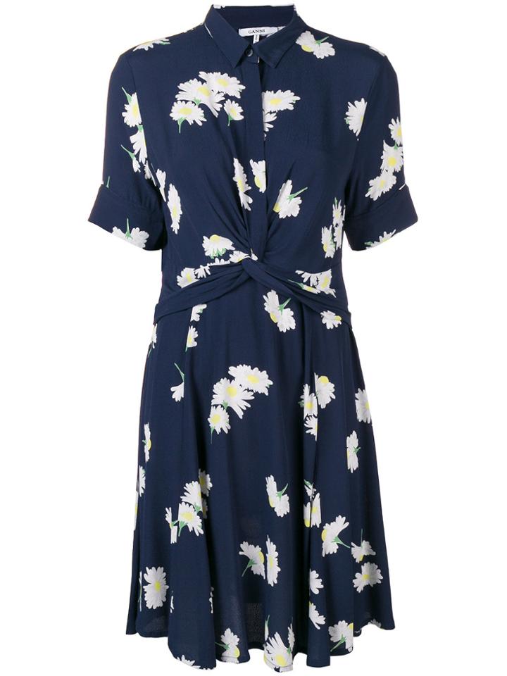Ganni Floral Twist Dress - Blue
