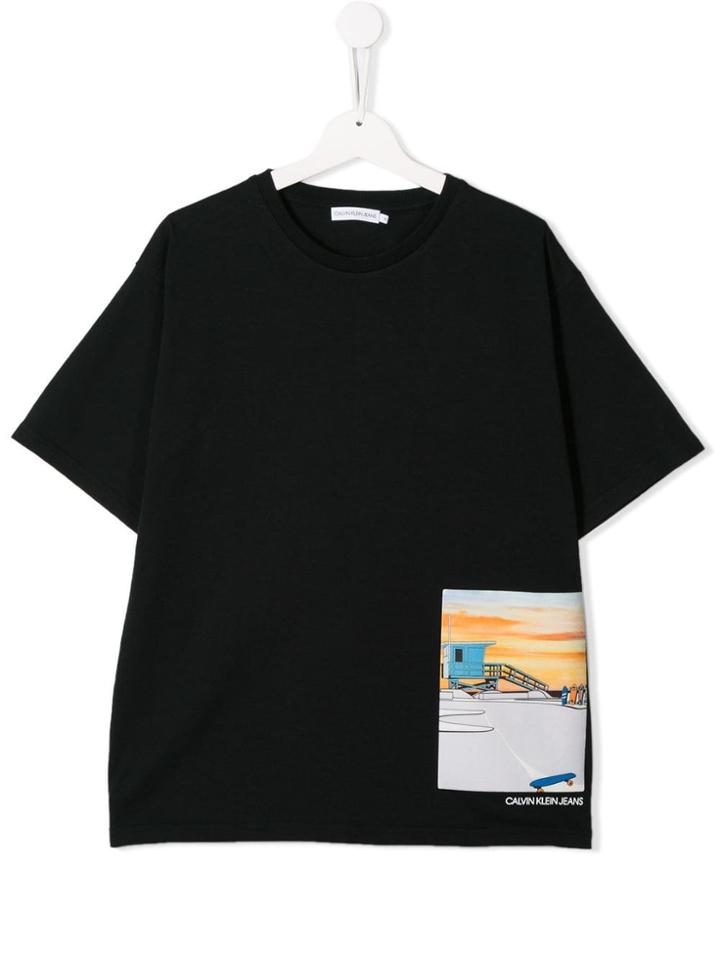 Calvin Klein Kids Teen Sunset Print T-shirt - Black