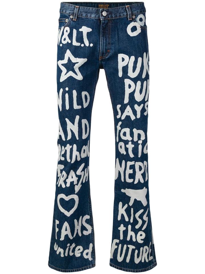 Walter Van Beirendonck Vintage Written Paint Bootcut Jeans - Blue