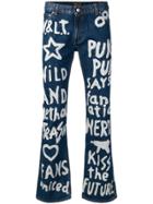 Walter Van Beirendonck Vintage Written Paint Bootcut Jeans - Blue