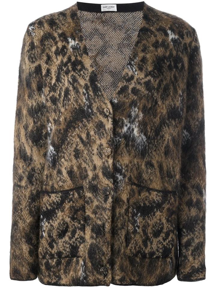 Saint Laurent Leopard Print Cardigan, Women's, Size: Xl, Nude/neutrals, Acrylic/polyamide/mohair/wool