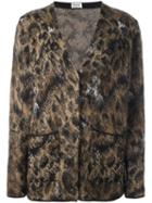 Saint Laurent Leopard Print Cardigan, Women's, Size: Xl, Nude/neutrals, Acrylic/polyamide/mohair/wool