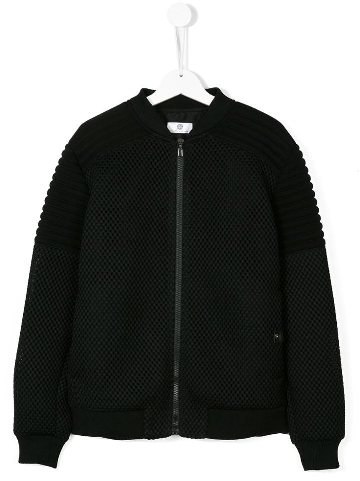 Young Versace Textured Zip Up Bomber Jacket - Black