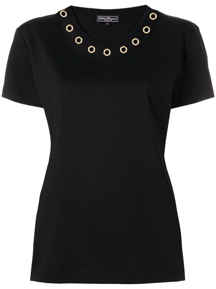 Salvatore Ferragamo Flower Eyelet T-shirt - Black
