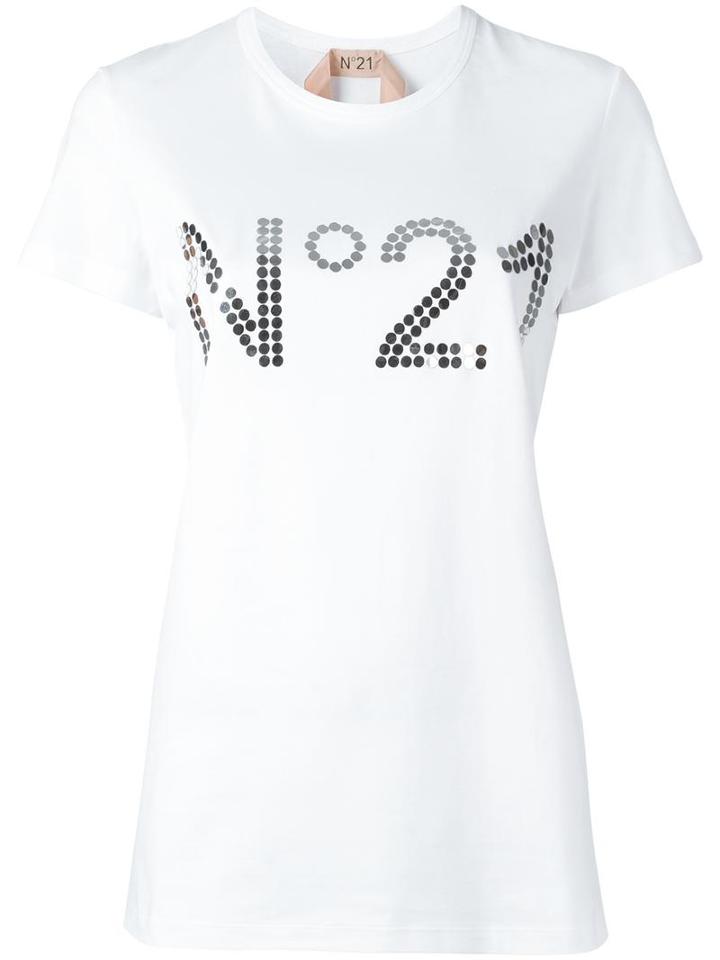 No21 Logo Print T-shirt, Women's, Size: 36, White, Cotton