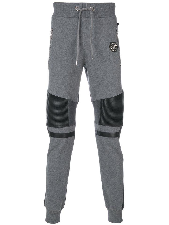 Philipp Plein - Biker-style Track Pants - Men - Cotton/polyester/polyurethane - L, Grey, Cotton/polyester/polyurethane