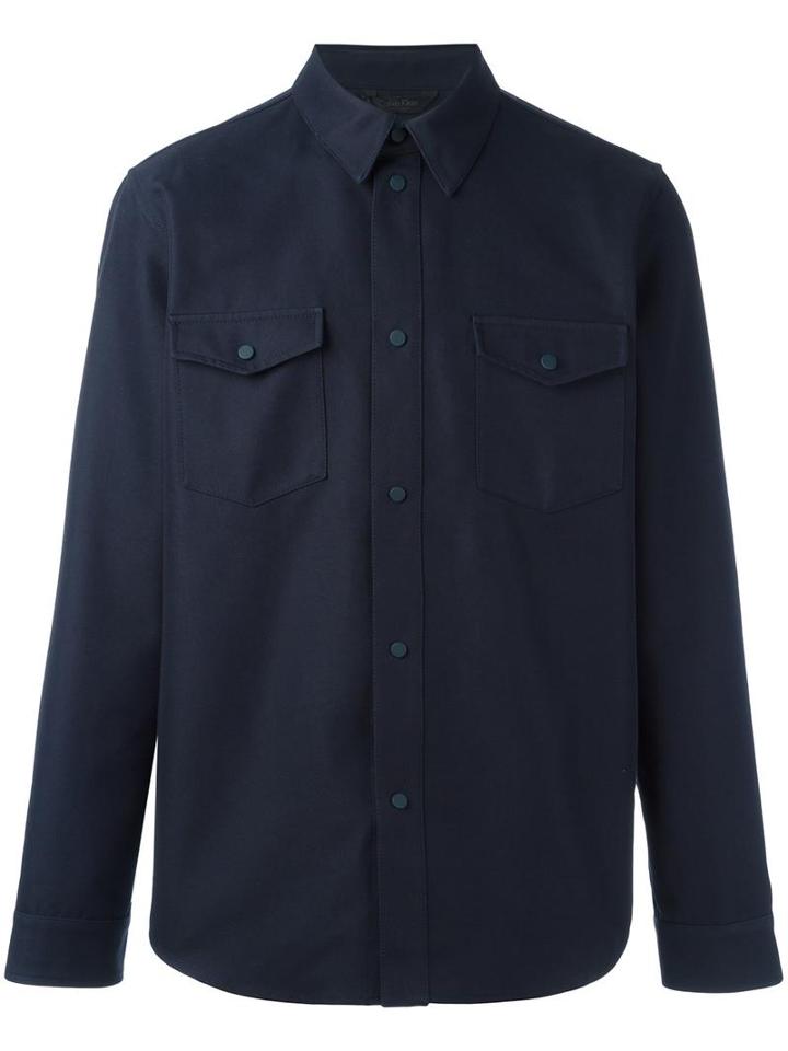 Calvin Klein Collection Chest Pocket Shirt Jacket, Men's, Size: 50, Blue, Cotton/polyamide