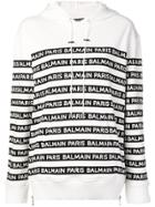 Balmain Logo Striped Hoodie - White