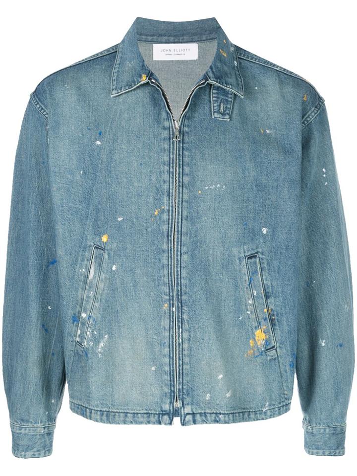 John Elliott Paint Splat Zipped Denim Jacket - Blue