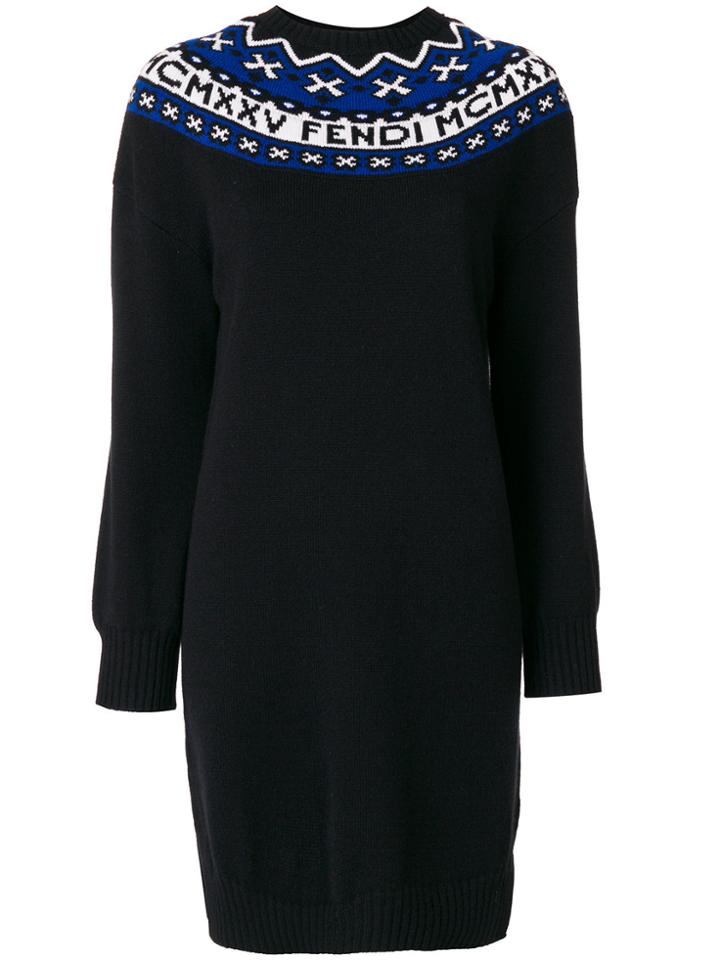 Fendi Ribbed Logo Dress - Black