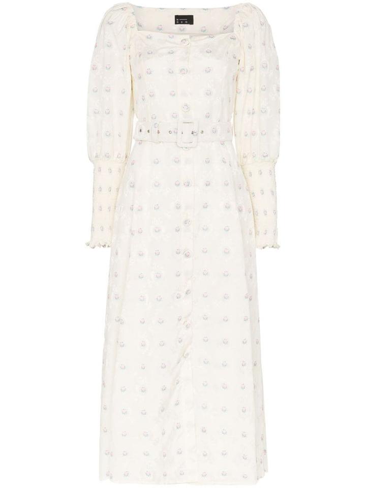 N Duo Rose-print Belted Midi Dress - White