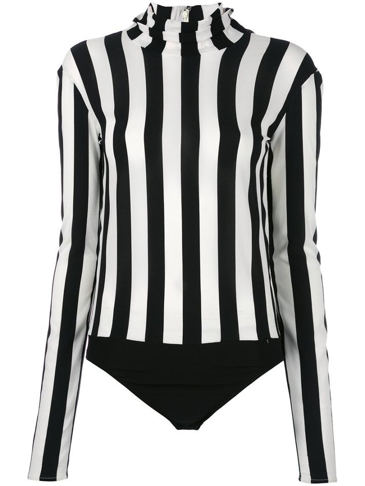 Nina Ricci - High Neck Striped Bodysuit - Women - Polyamide - 38, Black, Polyamide