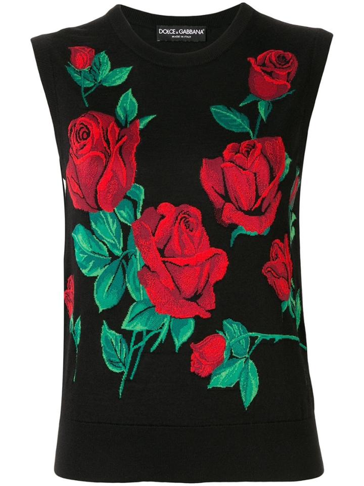 Dolce & Gabbana Roses Intarsia Knitted Top - Black
