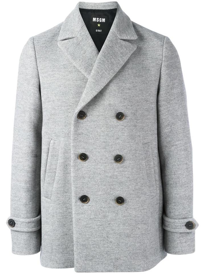 Msgm Double Breasted Jacket, Men's, Size: 50, Grey, Cotton/virgin Wool/polyamide/polyester