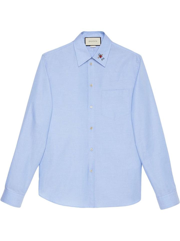 Gucci Oxford Shirt With Embroidered Collar - Blue
