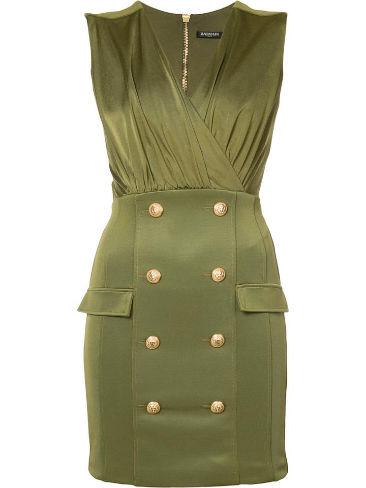 Balmain - Button Embellished Cocktail Dress - Women - Polyamide/spandex/elastane/viscose - 36, Women's, Green, Polyamide/spandex/elastane/viscose