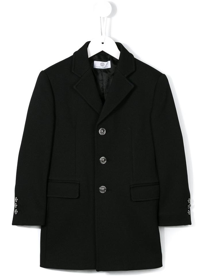Young Versace Button Front Coat, Size: 8 Yrs, Black