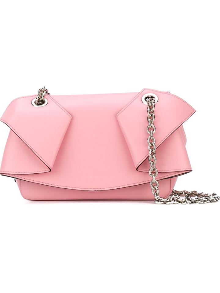 Emanuel Ungaro Ruffled Shoulder Bag, Women's, Pink/purple, Leather/metal