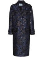 Prada Metallic Floral Print Single-breasted Coat - Blue