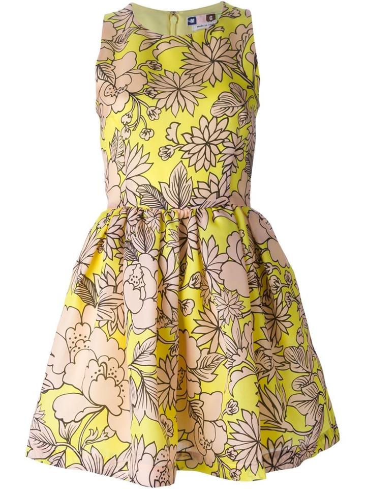 Msgm Floral Print Flared Dress, Women's, Size: 42, Yellow/orange, Silk/polyester
