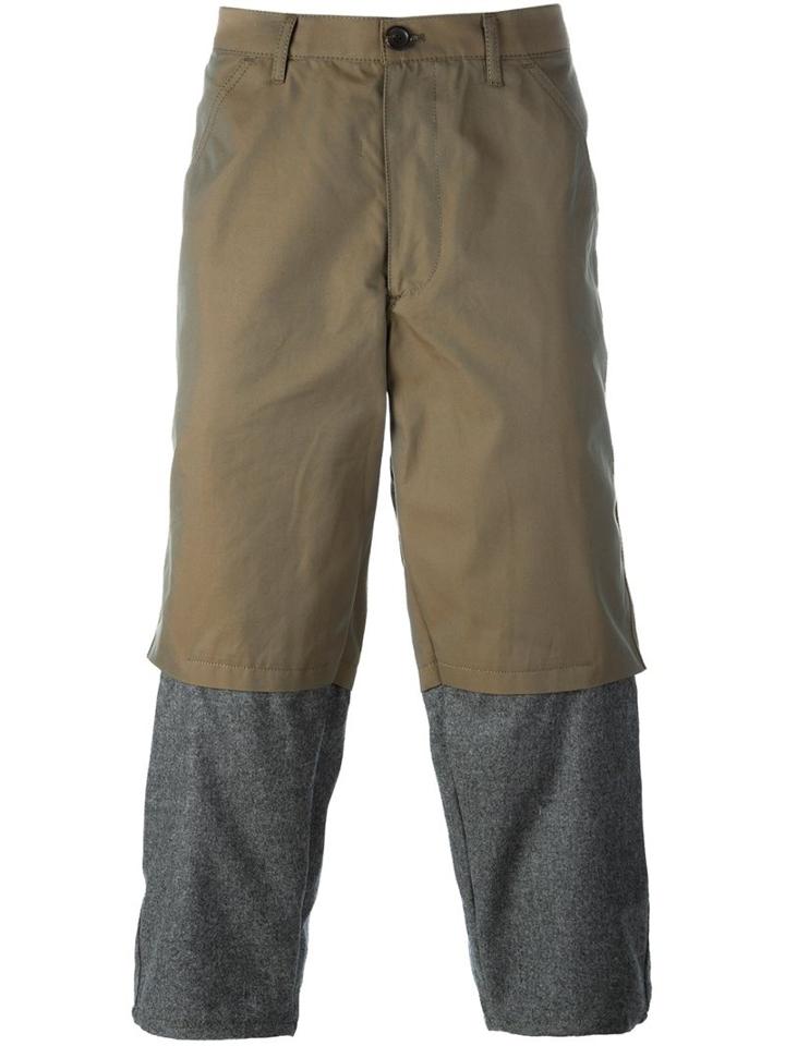 Comme Des Garçons Shirt Loose Fit Paneled Trousers, Men's, Size: Medium, Green, Cotton