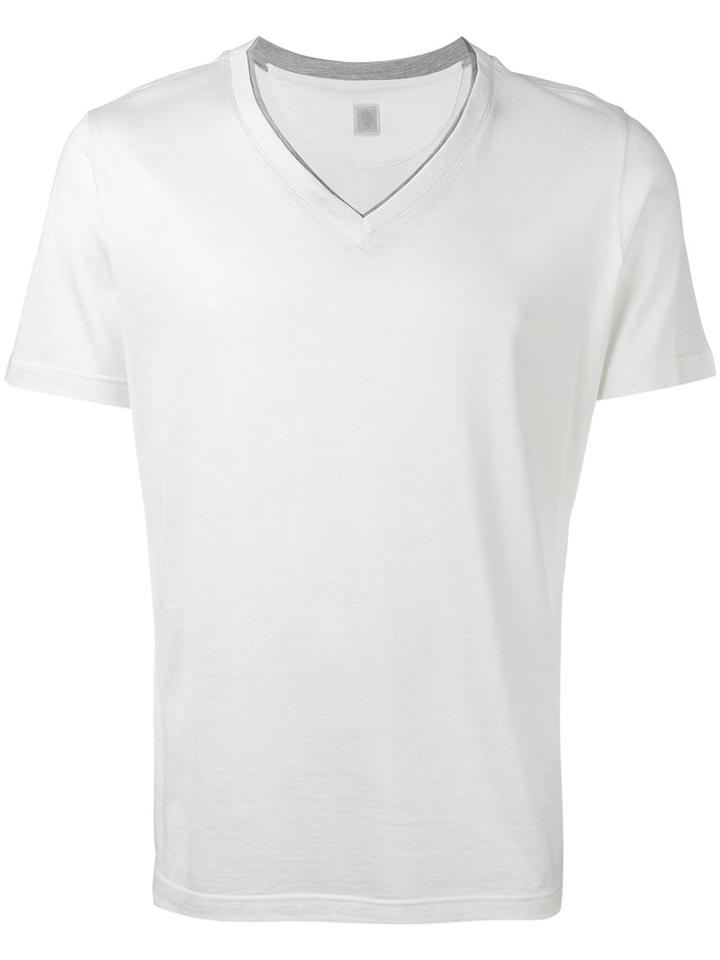 Eleventy V-neck T-shirt, Men's, Size: Xl, White, Cotton/silk
