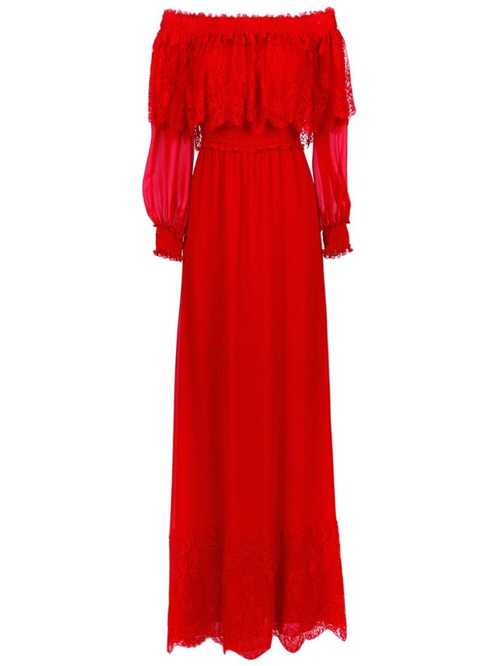 Nk Lace Detail Silk Dress - Red