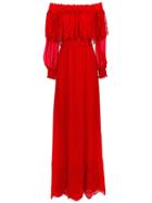Nk Lace Detail Silk Dress - Red