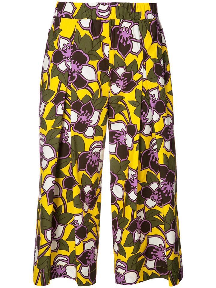 P.a.r.o.s.h. - Floral Cropped Trousers - Women - Cotton - L, Yellow/orange, Cotton