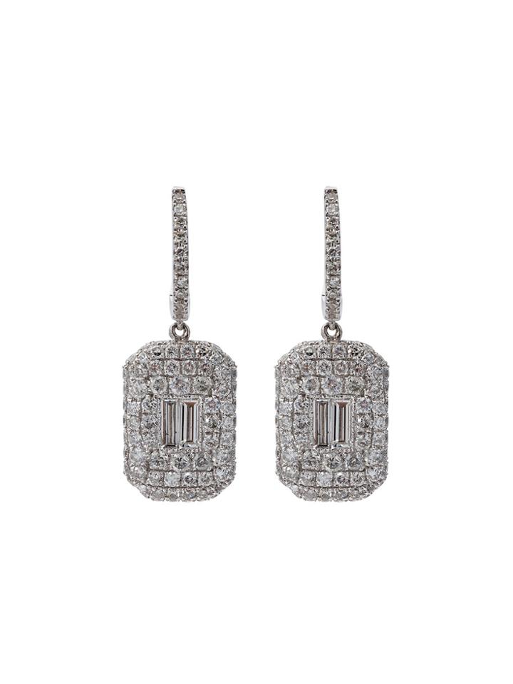 Shay Pave Baguette Diamond Drop Earrings - Metallic