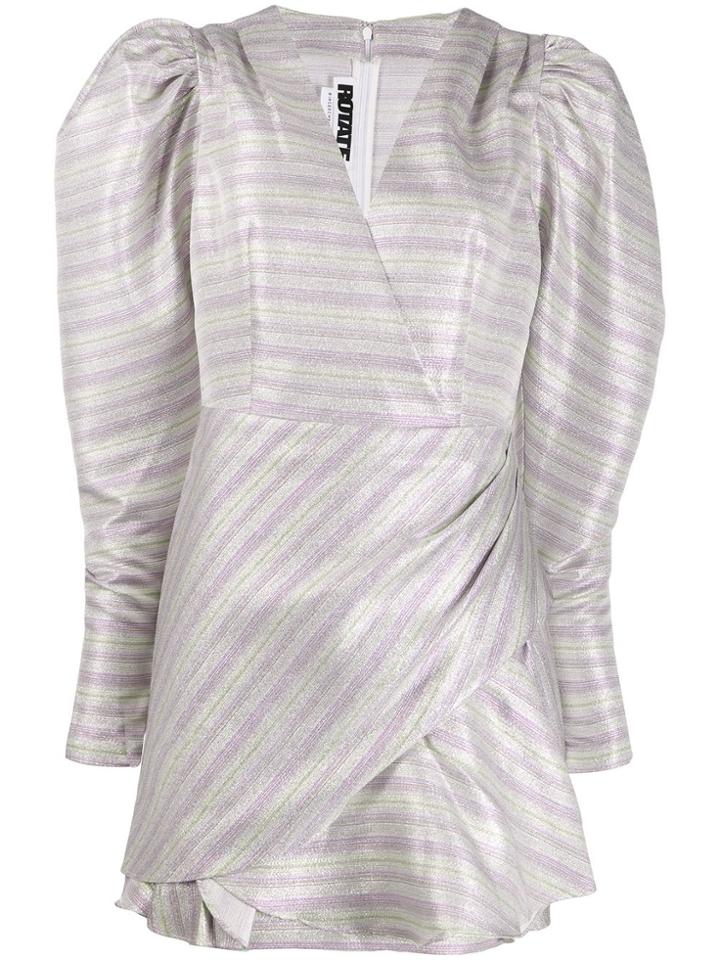 Rotate Striped Puff-shoulder Dress - Silver