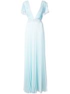 Patbo Deep V-neck Pleated Gown - Blue