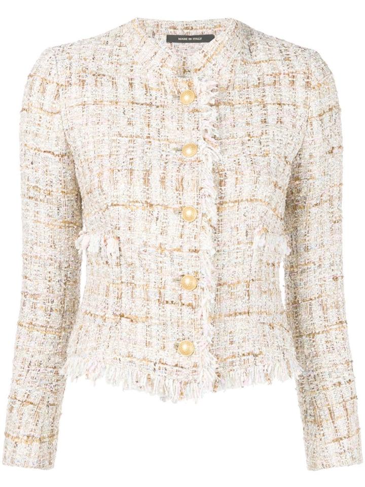 Tagliatore Fringed Tweed Jacket - Neutrals