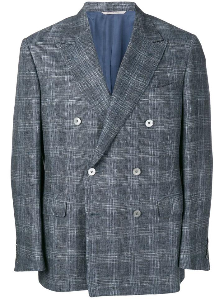 Canali Plaid Double-beasted Blazer - Blue