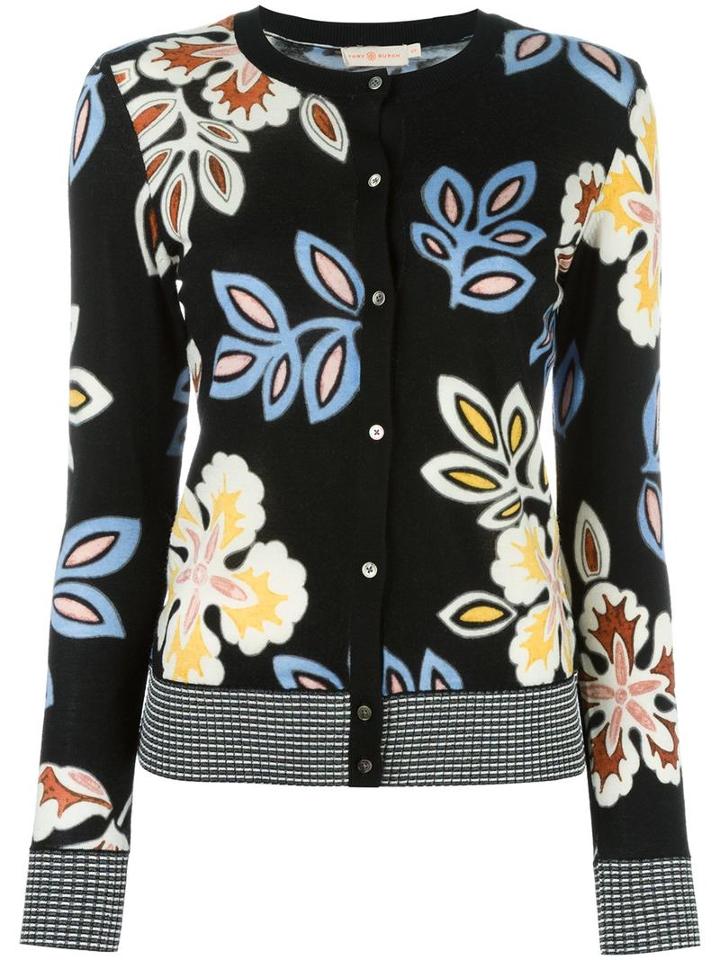 Tory Burch Floral Pattern Cardigan, Women's, Size: Medium, Black, Polyamide/polyester/spandex/elastane/wool
