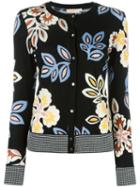Tory Burch Floral Pattern Cardigan, Women's, Size: Medium, Black, Polyamide/polyester/spandex/elastane/wool