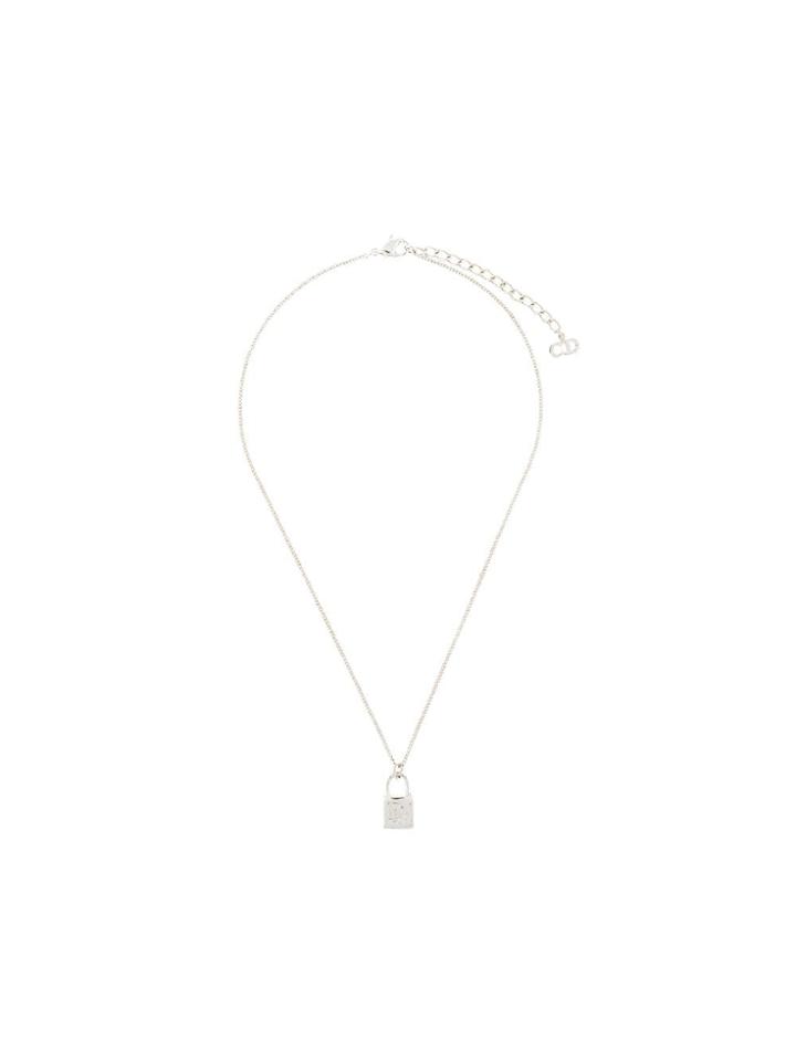 Christian Dior Pre-owned Logo Lock Pendant Necklace - Silver