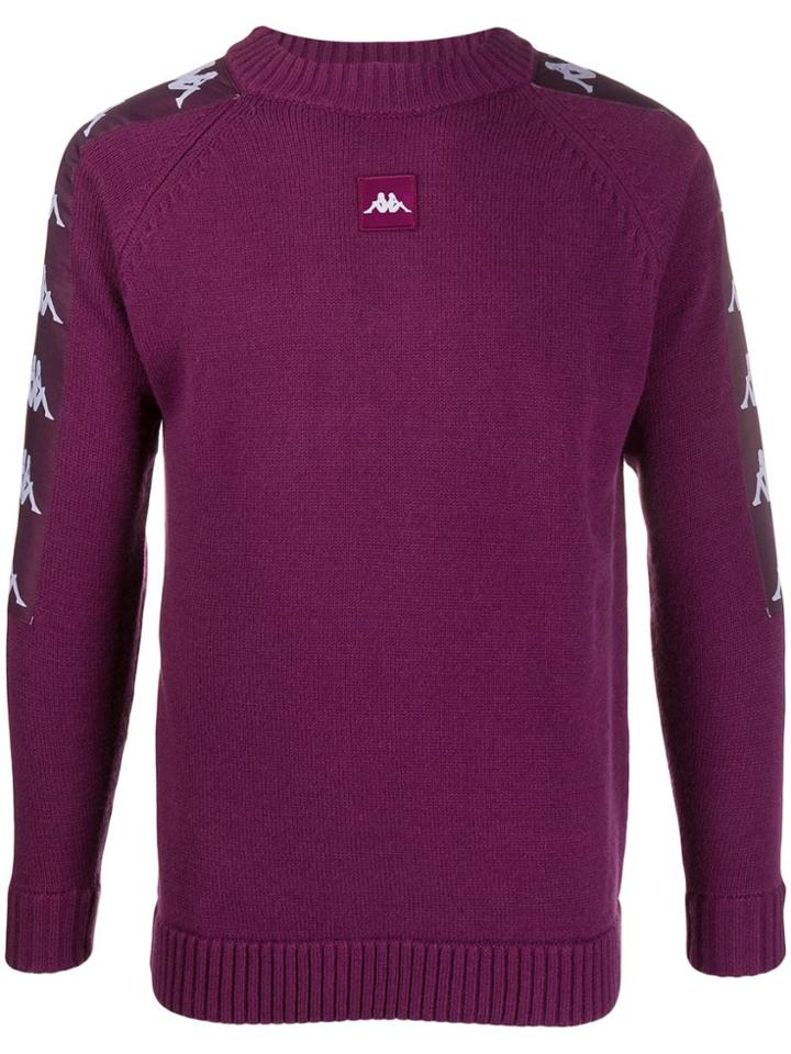 Kappa Logo Striped Crew Neck Jumper - Purple
