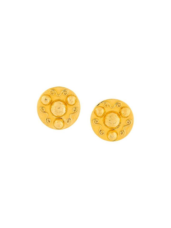 Céline Vintage Disk Clip-on Earrings, Women's, Metallic