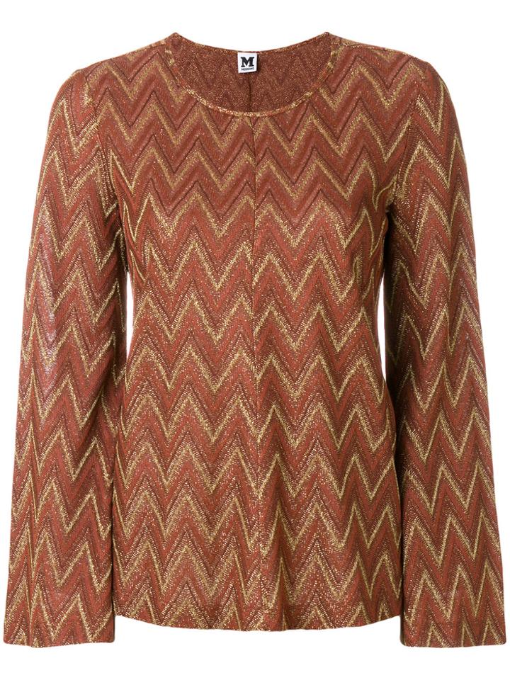 M Missoni Chervon Embroidered Top - Brown