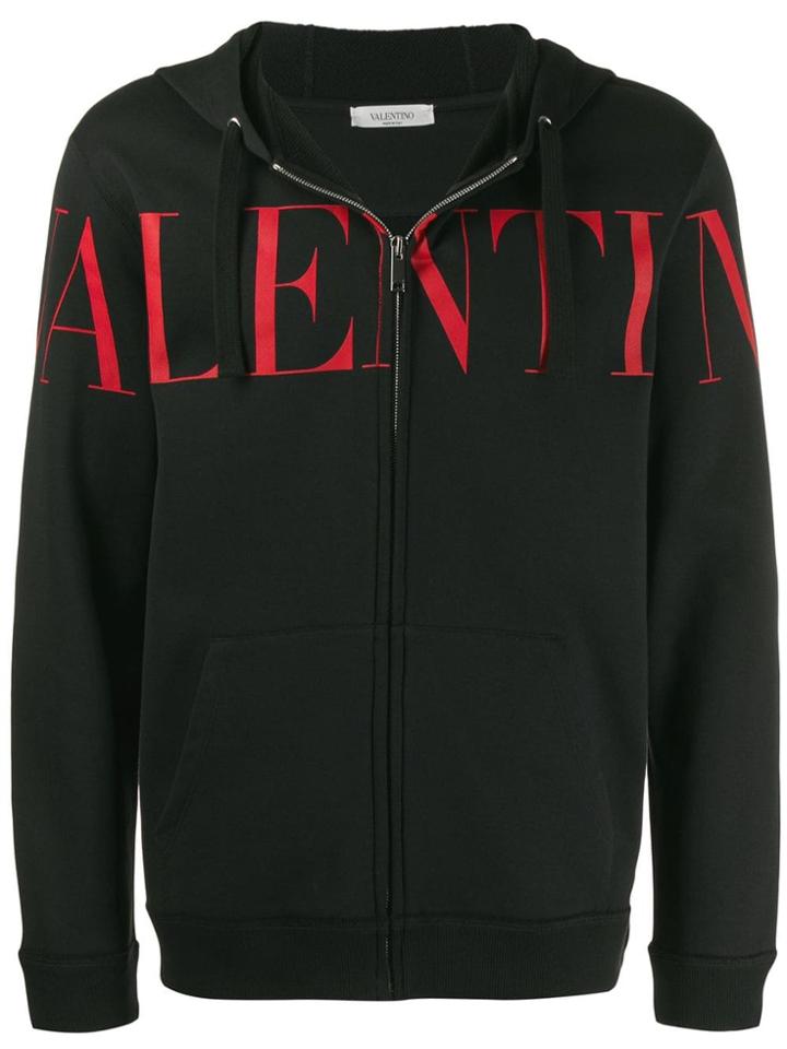 Valentino Logo Print Zip-up Jacket - Black