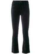 Paige Cropped Flared Velvet Trousers - Black