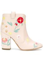 Laurence Dacade Floral Embroidered Ankle Boots - Pink