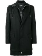 Les Hommes Hooded Layered Coat - Black